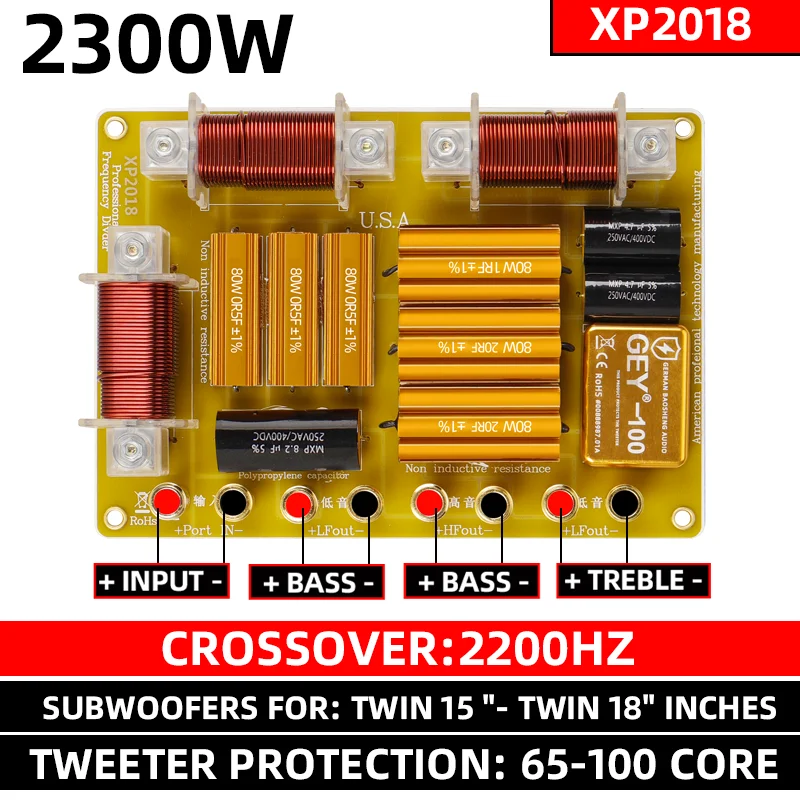 Głośnik 2500W 2 way 3 way cross 2300HZ dzielnik. Niska częstotliwość 12/15/18 