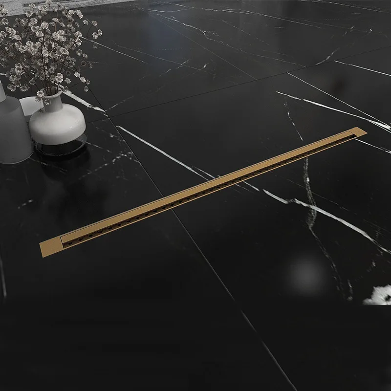 

Bathroom very narrow floor drain 304 stainless steel floor drain deodorant core slender strip brushed gold bathroom floor drain