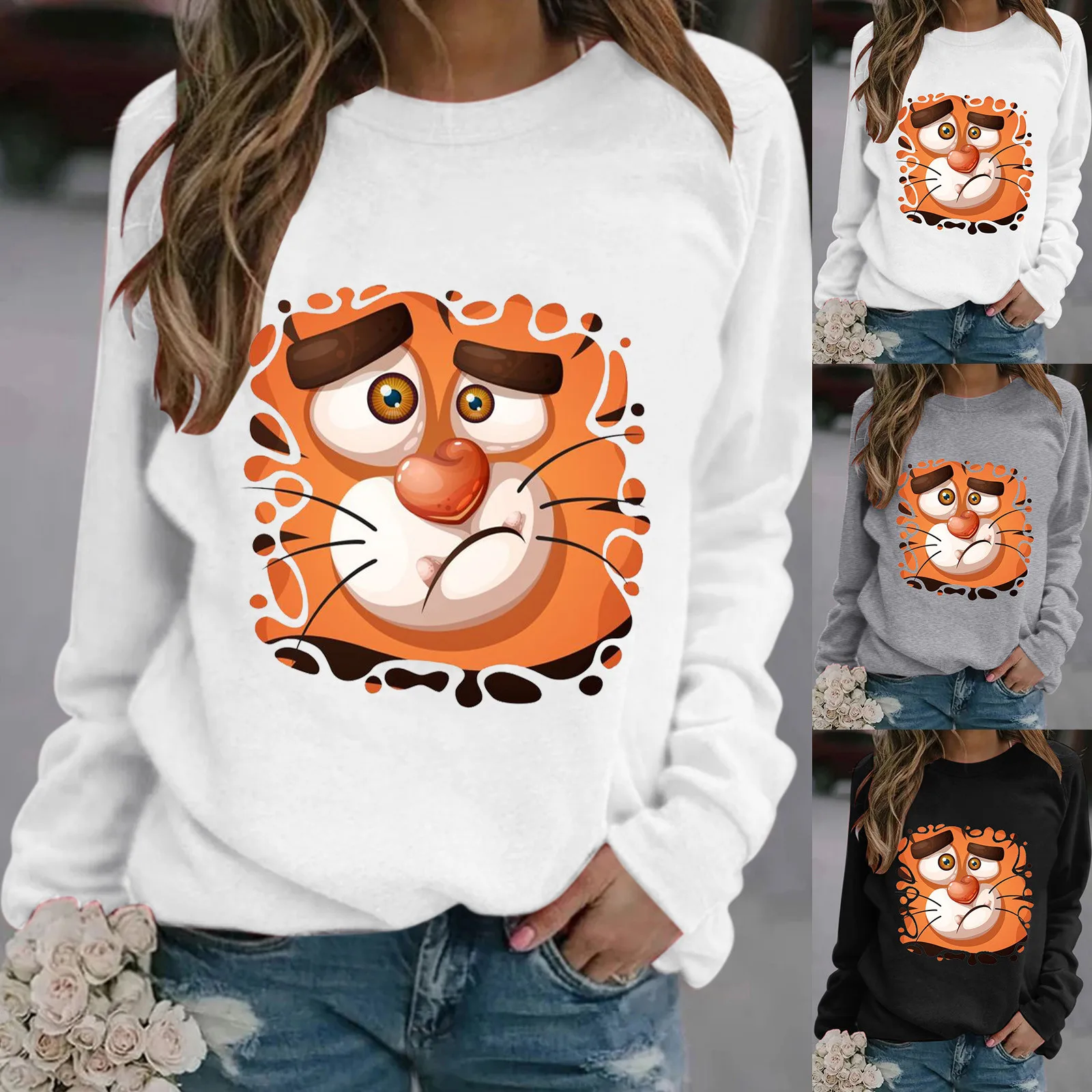 

Pullover Long Lightweight Sweatshirts Women's Print O Neck Top Blouse Long-sleeved Sweatshirt Women Winter Hoodies with Zipper