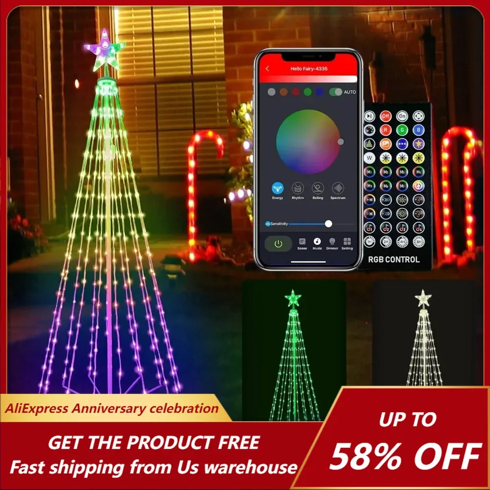 

6Ft 265 LED Christmas Cone Tree Light, Bluetooth Intelligent Waterproof Music Synchronized Flashing Light APP Remote Control