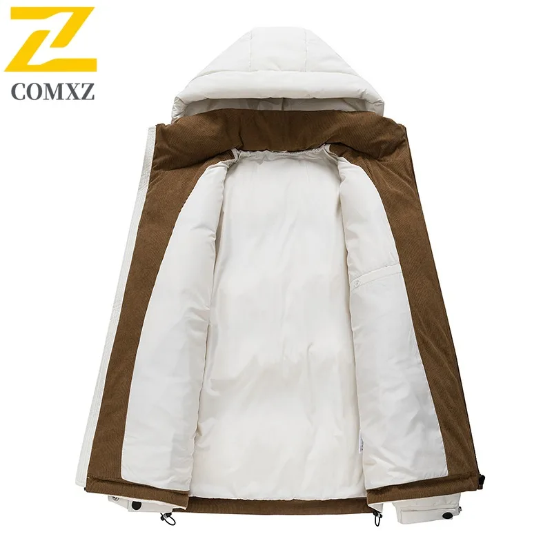COMXZ الدافئة أسفل سترة مقنعين سميكة وسيم الحد الأدنى التزلج وسادة مبطنة الثلوج عالية الجودة مبطن سترة ملابس للرجال