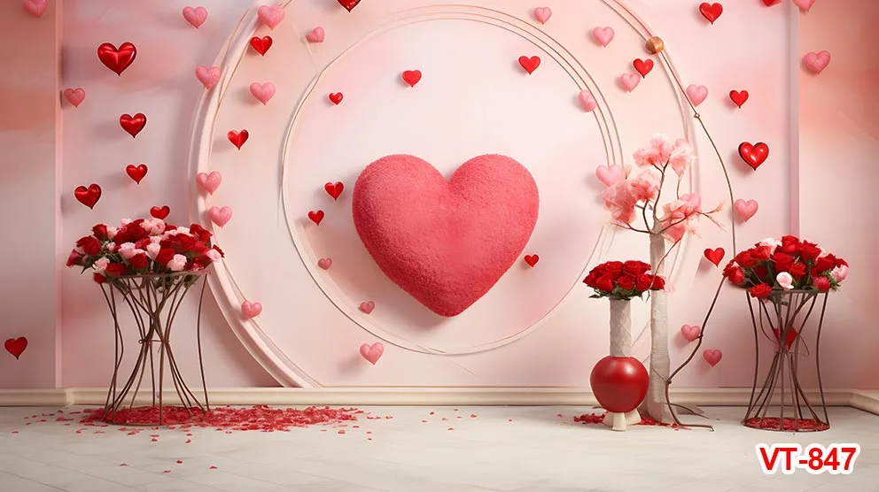 Love Heart Flowers Wreath Backgrounds Photographic Interior Decor Valentine's Day Wedding Marriage Anniversary Backdrops Banner