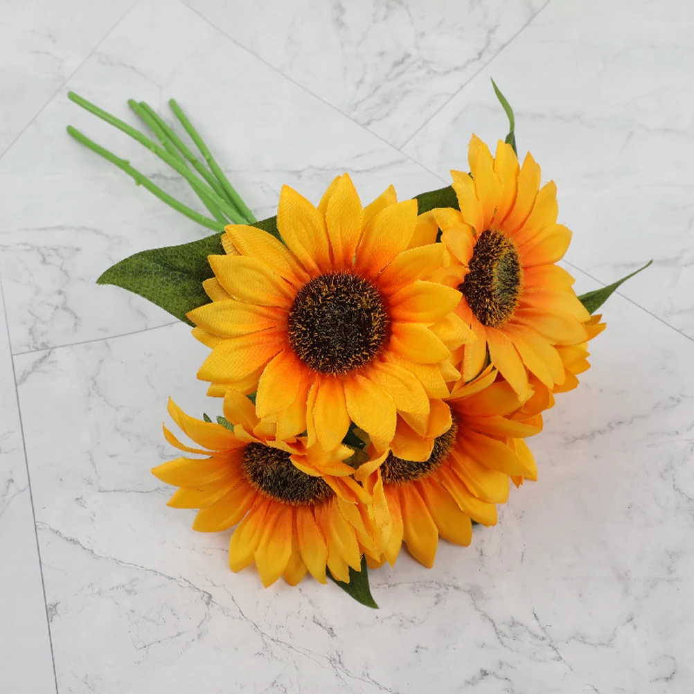 

5 Pcs Artificial Sunflower Stems High Realism Home Hotel Decor Desktop Arrangement Photography Props Outdoor Flowers Bouquet