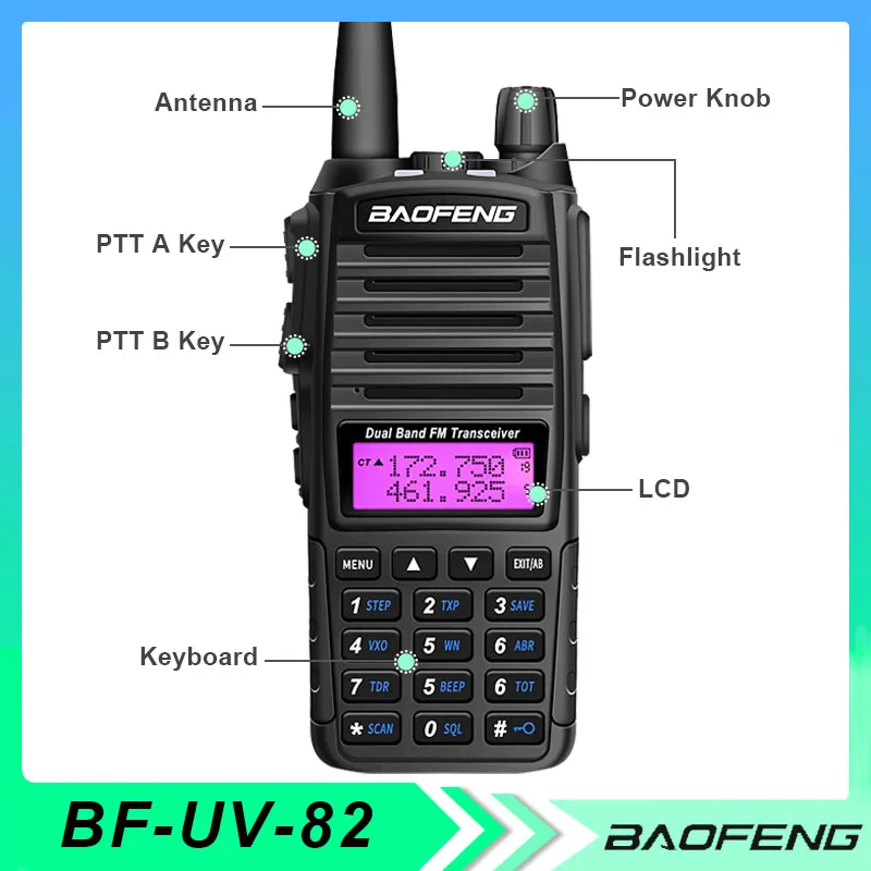 BaoFeng UV-82 Walkie Talkie Dual Band HF Transceiver High Power 5/8W Long Distance Radio Amateur Radio Mobile VHF UHF Transceive