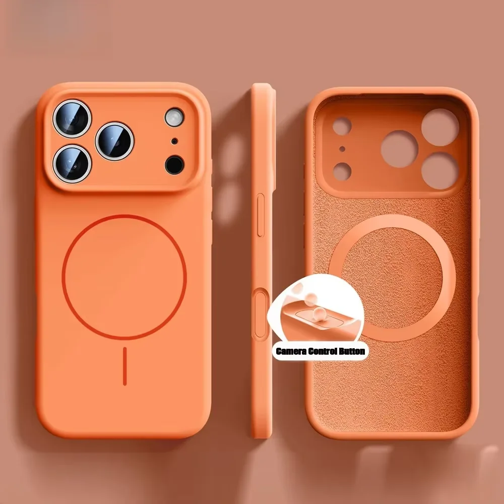 Lenovo – coque Magsafe en Silicone liquide Orange, étui de chargement magnétique souple pour iPhone 17 Pro Max 17 Air, pour iPhone 16 Pro Max Plus