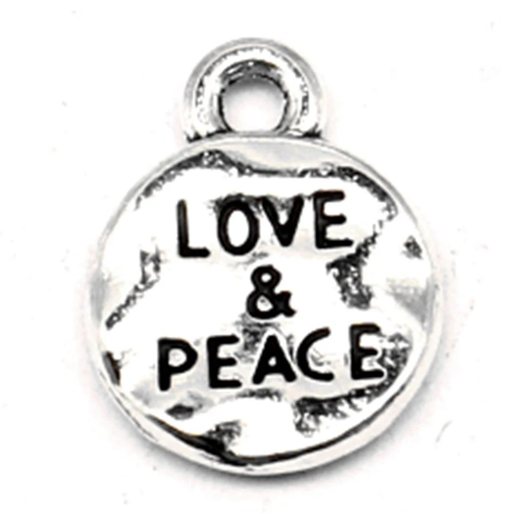 LOVE PEACE Charms Women Pendant Cute Jewelri 10x14mm 20pcs Antique Silver Color