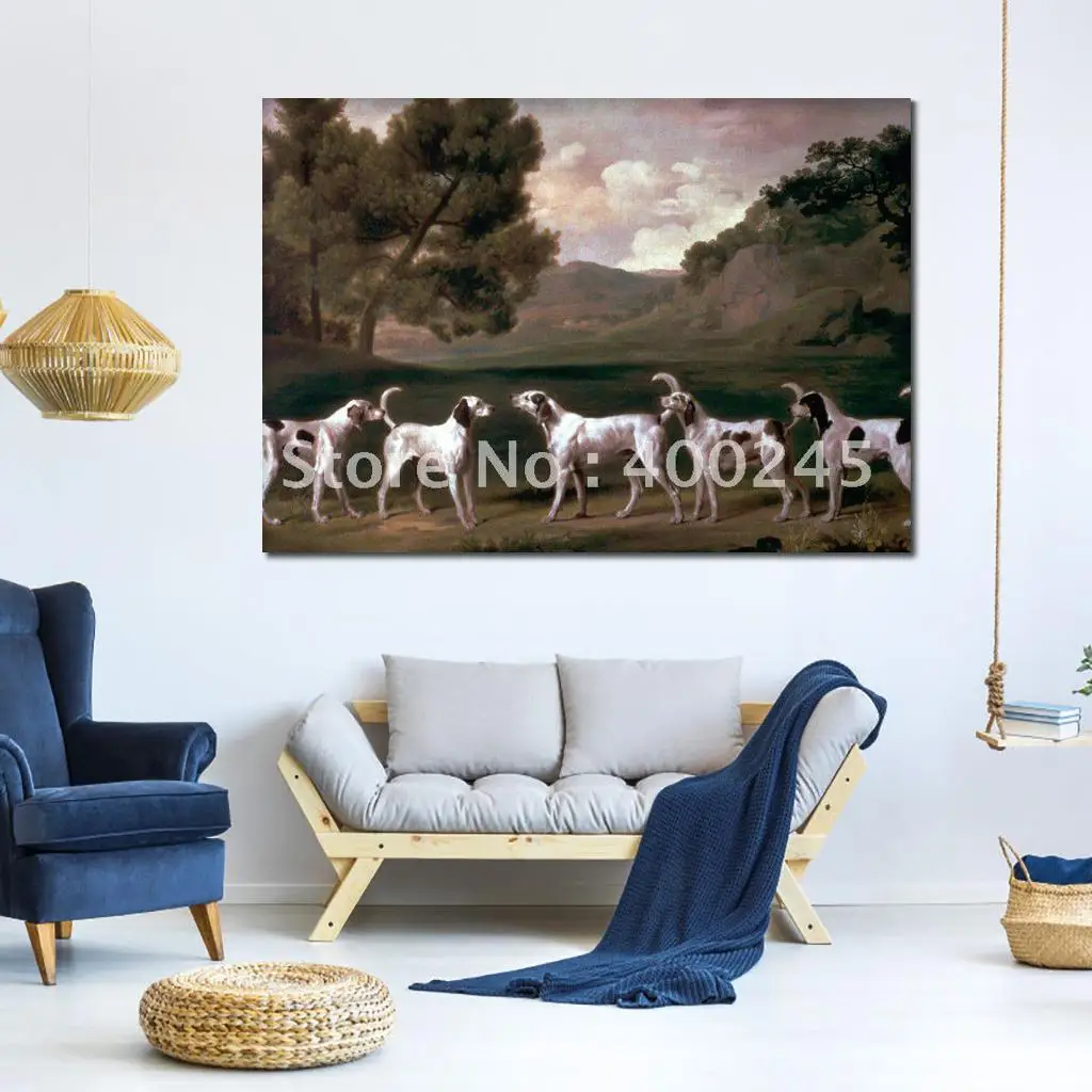 Animal Painting Dogs Foxhounds in A Landscape by George Stubbs Artwork 100%Handmade+Free Ship+High Quality