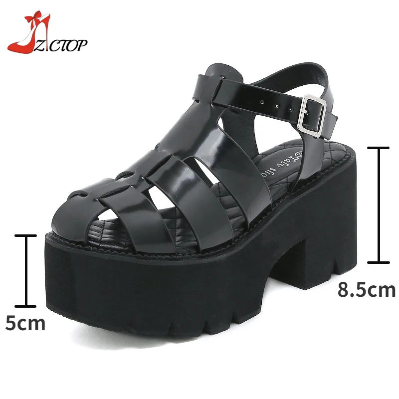 Summer Sandals Women 2024 Closed Toe Platform Roman Sandals Thick High Heels Goth Punk Casual Shoes Ladies Big Size 42 43