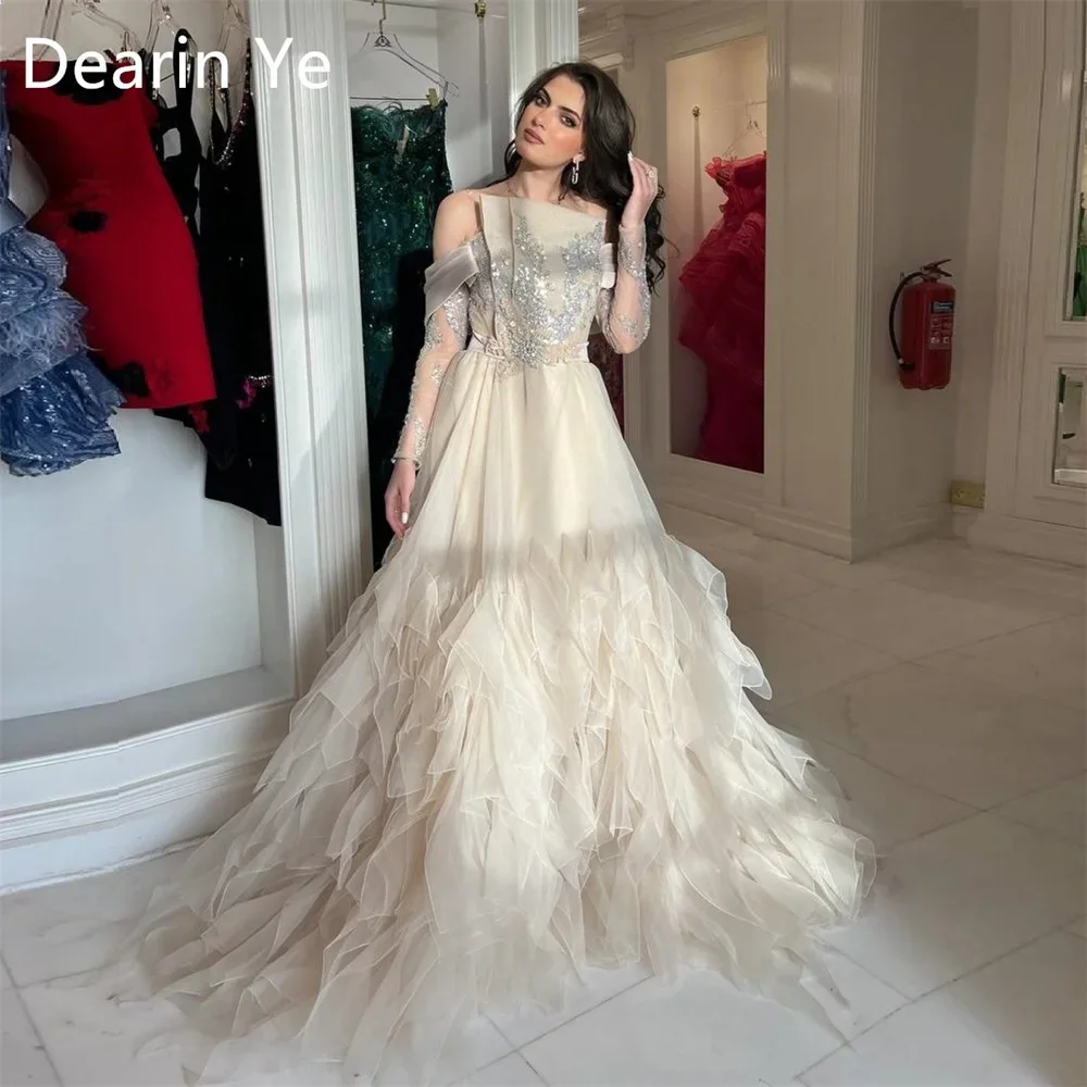 

Customized Prom Gown Dearin Off-the-shoulder Ball Floor Length Skirts Sequin Draped Layered Tulle Flouncing Bespoke Occasion Dre