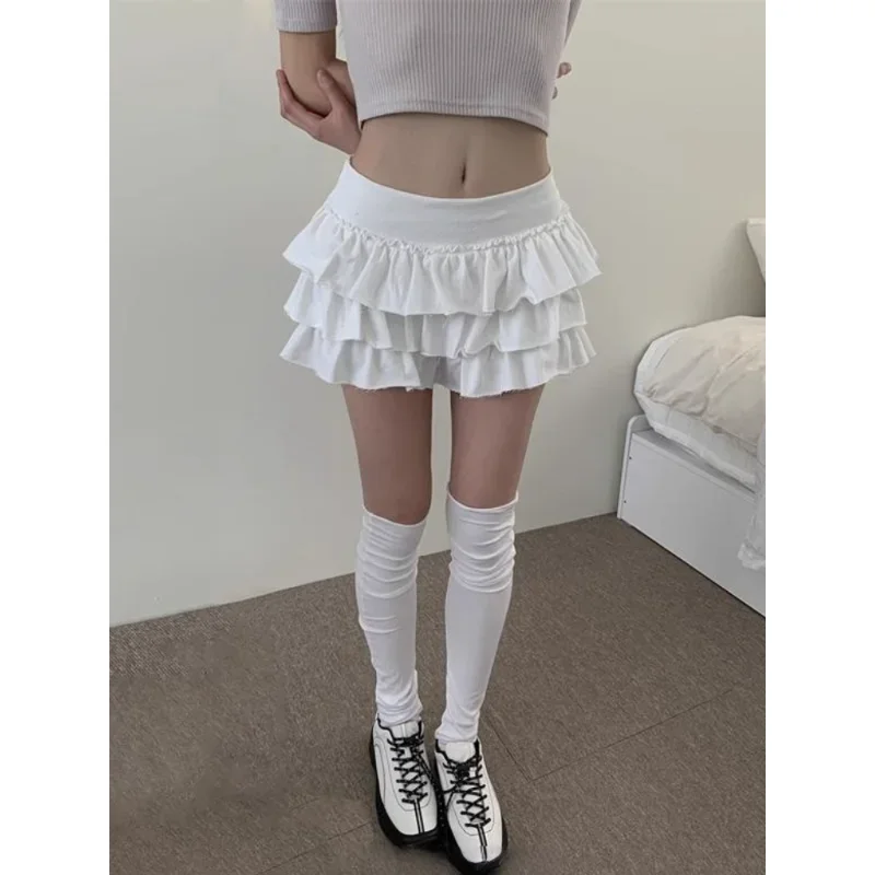 Harajuku Y2k Lolita Mini Cake Skirt Soft Girl low Waist Ruffle Fluffy Fairy Skirts Summer Kawaii Cute Elegant Short Skirt Black