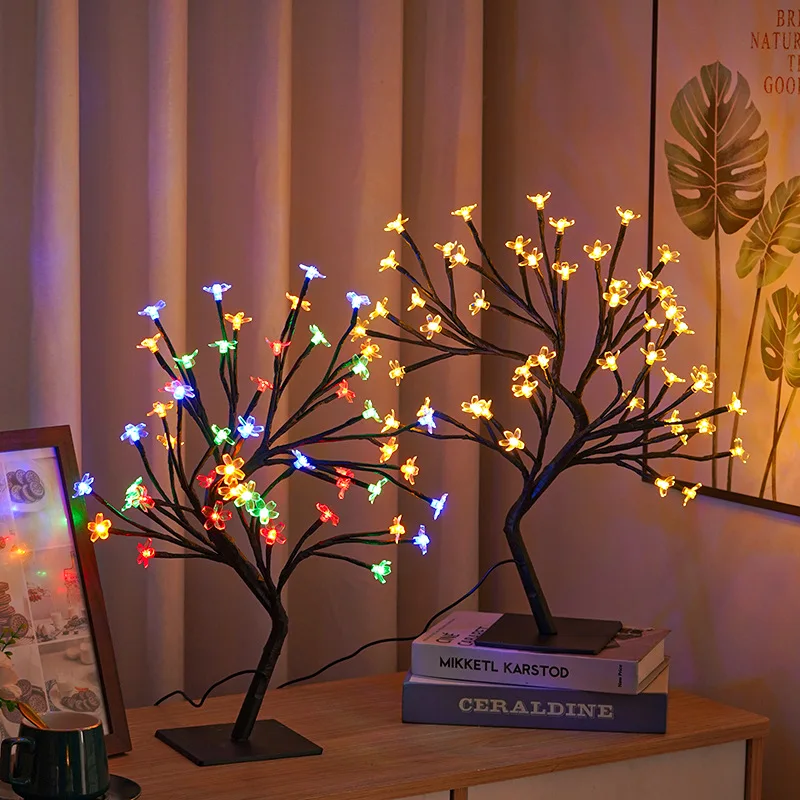 Colorful Cherry Desk Top Bonsai Tree Light Black Branches Table Lamp for Home Festival Party Wedding Christmas Wedding Decor