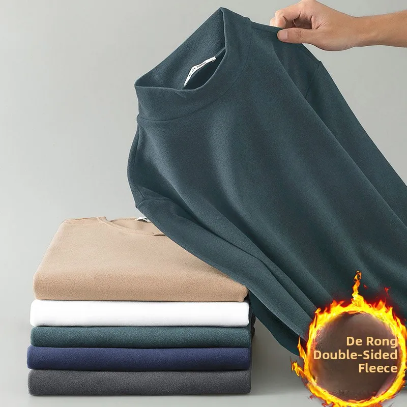 

Double-Sided Fce Long Sve High Collar Men's T-irt Warm Base Layer irt Simple Color Autumn Winter Casual Wear