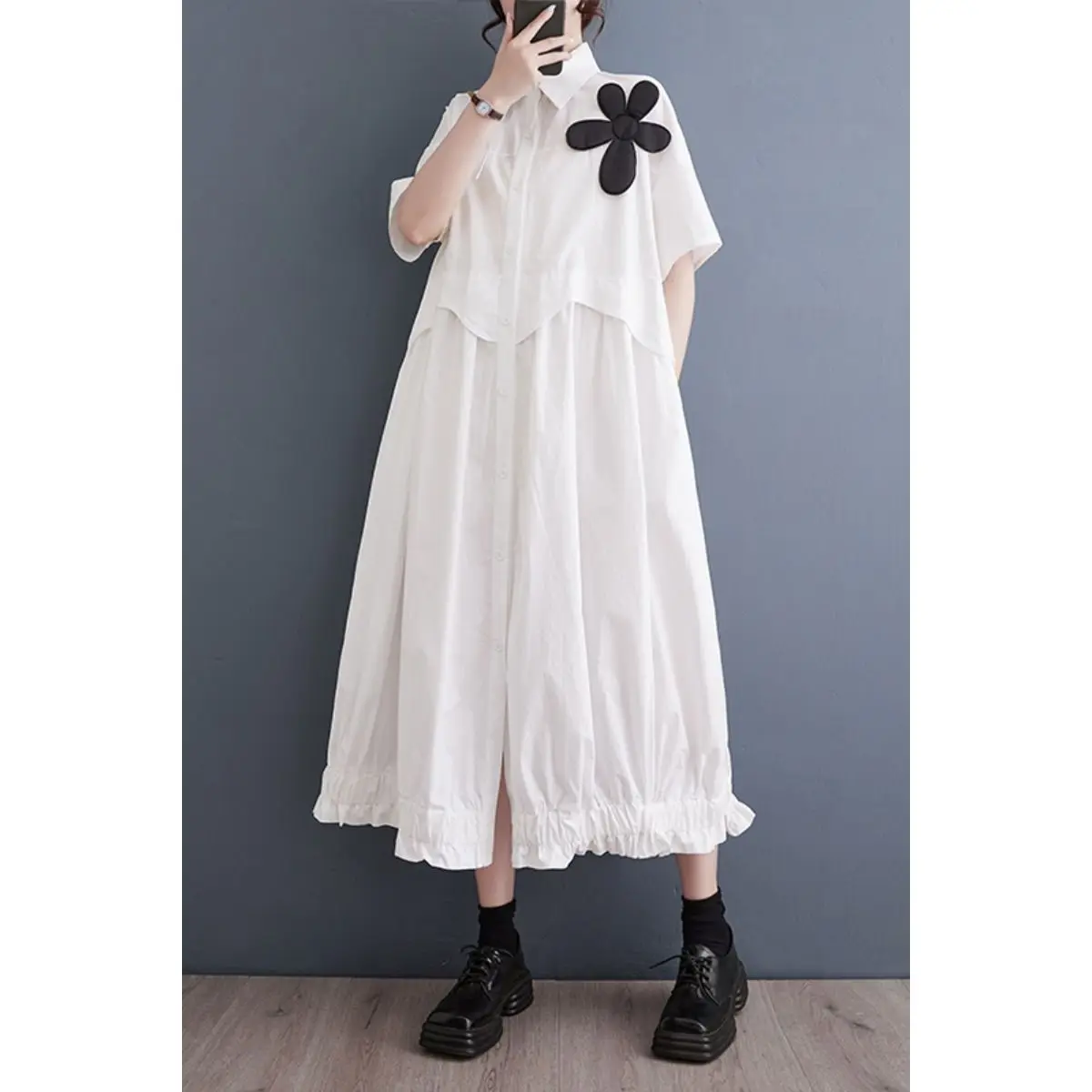 ربيع خمر كم طويل مطوي 2025 المرأة قميص فستان التلبيب الرقبة عطلة ماكسي رداء عادية الصلبة العمل فيستدو رداء طويل Wh54