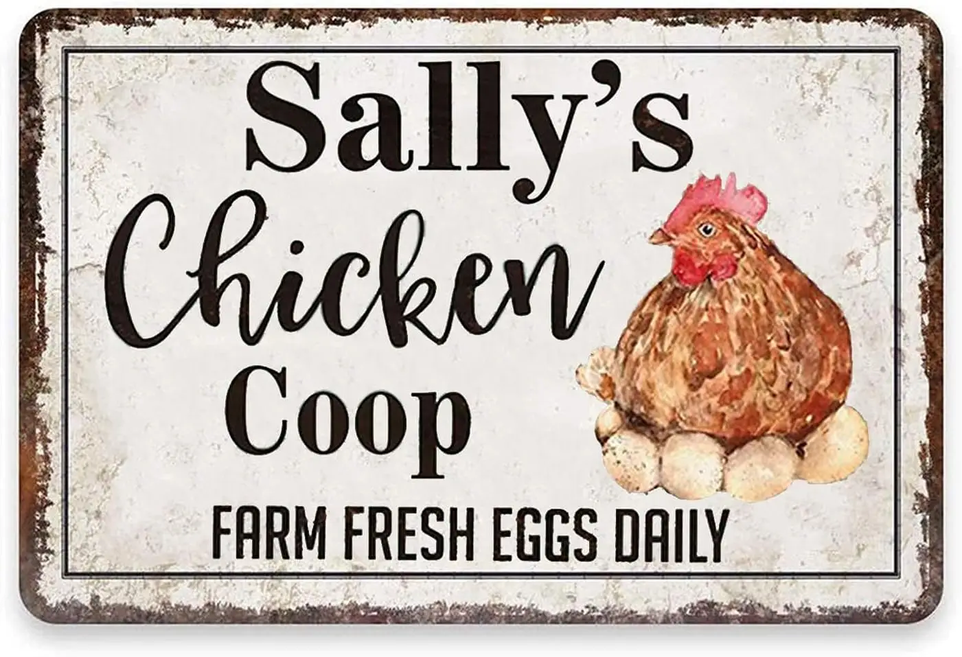 Personalized Chicken Coop Signs, Farm Fresh Eggs Daily Funny Chicken Farmhouse Decor Metal Sign, VIntage Wall Art for Coop, sign