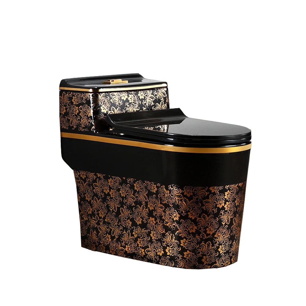 

Luxury Bathroom Color Sanitary Wc One Piece Golden Toilet Ceramic Gold Black Toilet Bowl