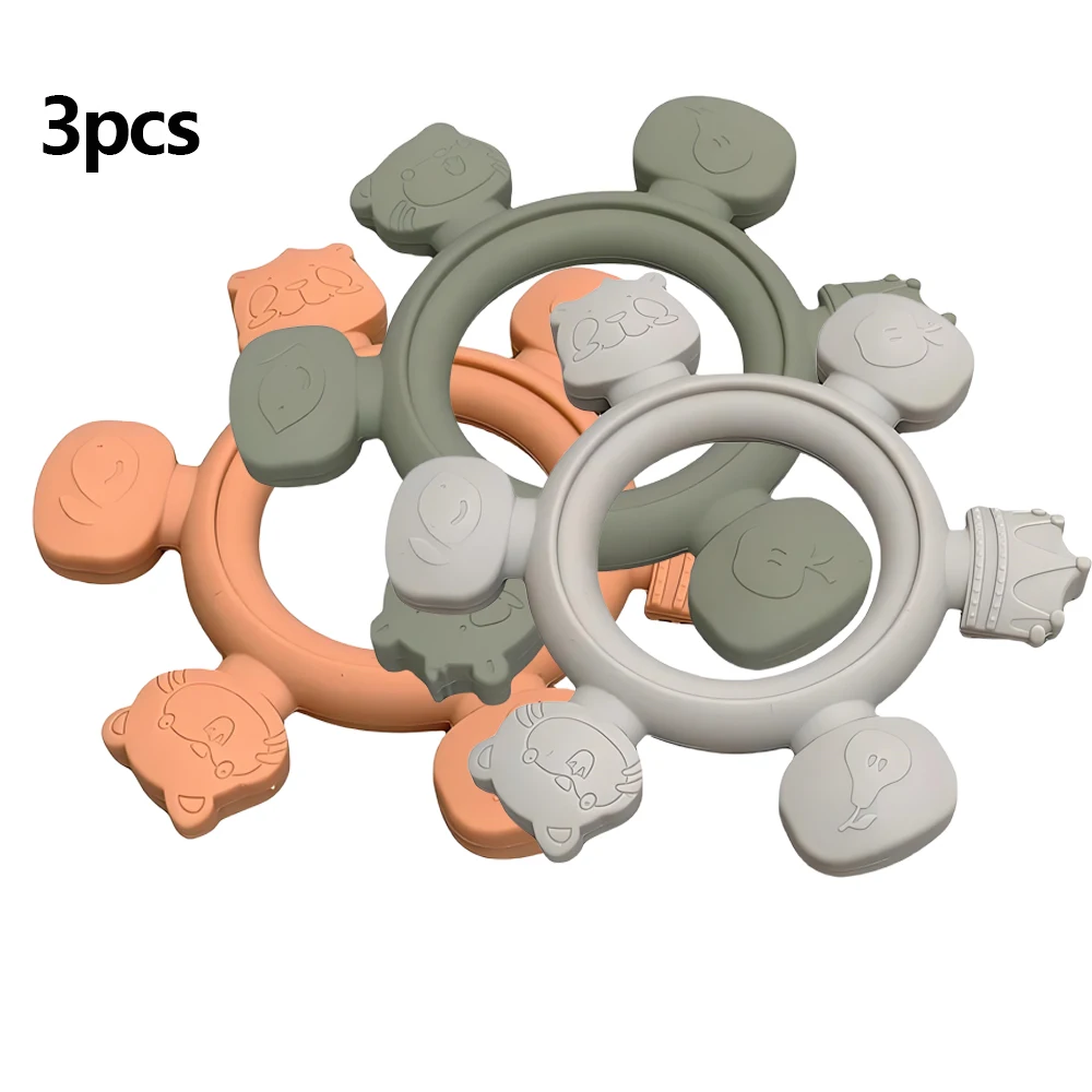 

1/2/3pcs Silicone Teether Multi-Shape Baby Food Grade Baby Teething Rings Children's Oral Muscle Trainer Children's Gifts