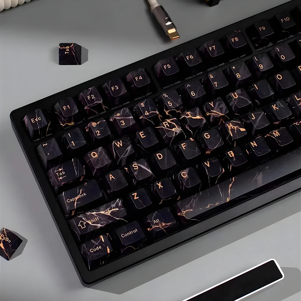 

GEFENSI креативные колпачки для клавиш Cherry, черный мрамор, большой набор PBT 129, клавиши для механических клавиатур