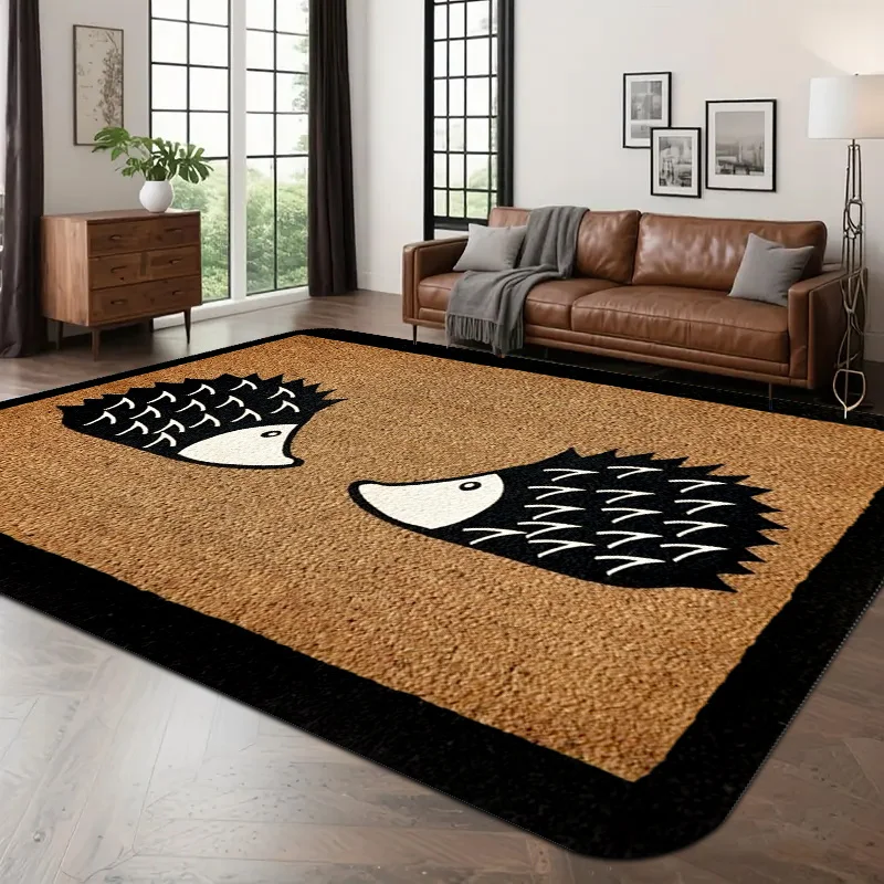 Nordic Style Double Hedgehog Print Flannel Rug Non-Slip Absorbent Large Area Carpet for Living Room Sofa Bedroom Home Decor