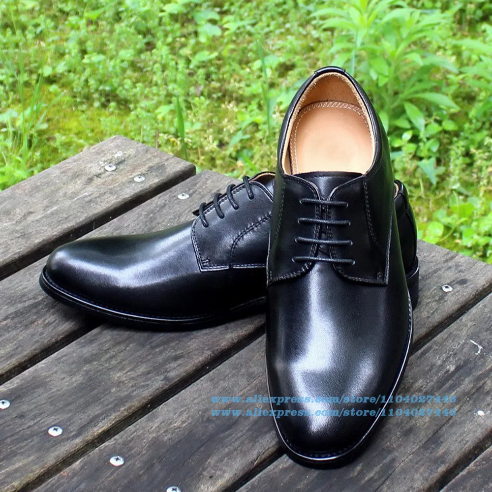 

Black Leatherformal Men's Shoes Stylish Lace-Up Business Derby Shoes Wear-Resistant Trendy Luxury Handmade Shoes Men's Shoes