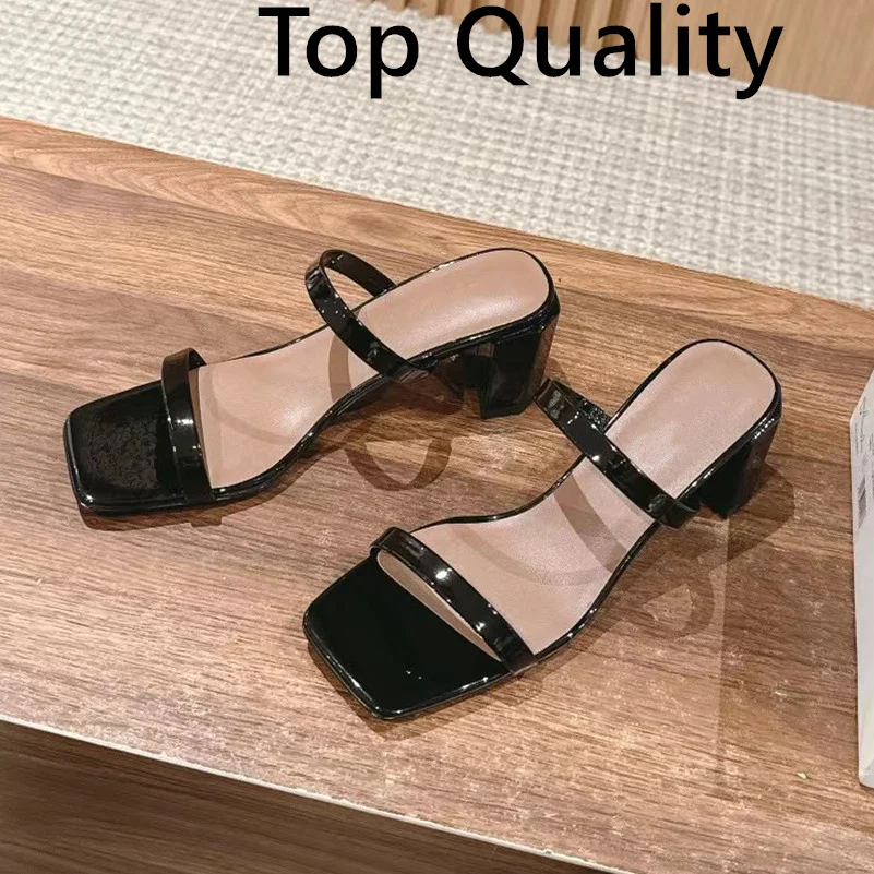 

Summer Women's Square sandals Thick bottomed breathable genuine leather material High Quality Wedding Party Shoes