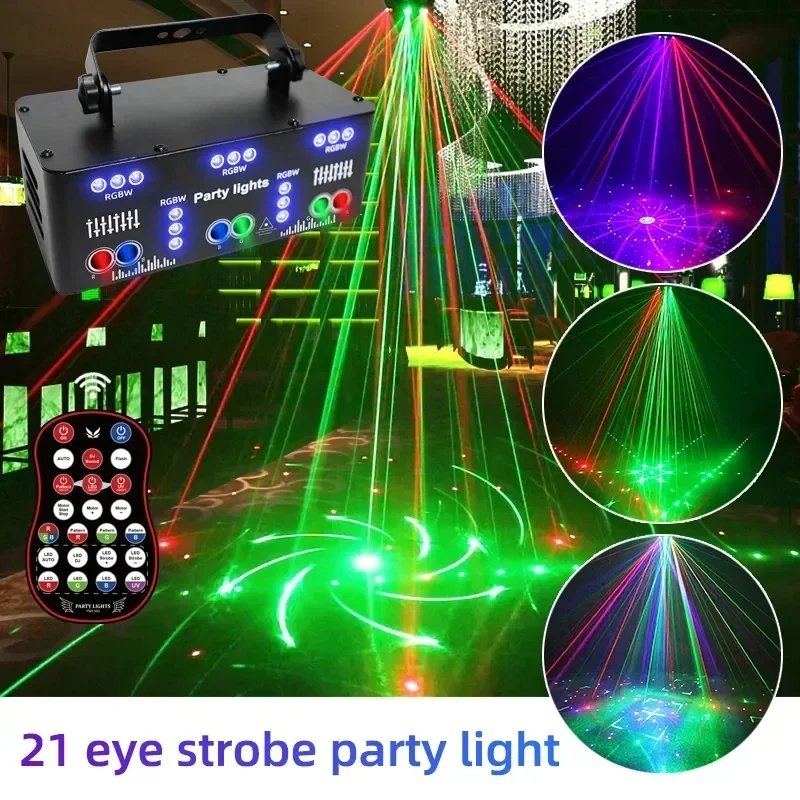 

21 Eyes RGB DJ Disco Light Beam Laser Projector DMX Remote Strobe Stage Black Light Effect Xmas Club Party Holiday Halloween