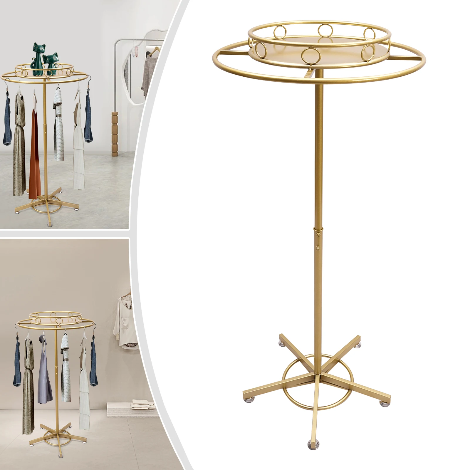 

Rotatable Clothing Rack Floor Standing Round Garment Rack Retail Display Stand for Bedrooms Boutiques Commercial Shop Laundry