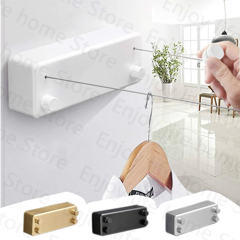 Wall Mount 4.2m Retractable Clothesline Laundry Hanger Clothes Drying Rack Invisible Double Layer Stretchable Clothes Line