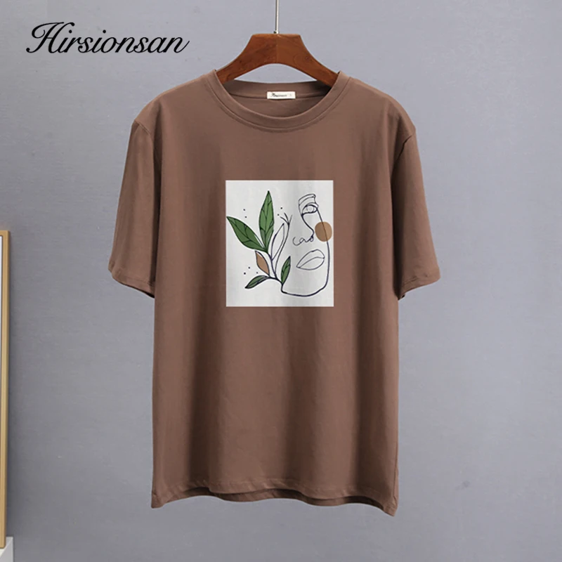 Hirsionsan 2023 Abstract Simple Printed T Shirt Women Oversized Harajuku Cotton Graphic Tee Summer Short Sleeves Female Tops