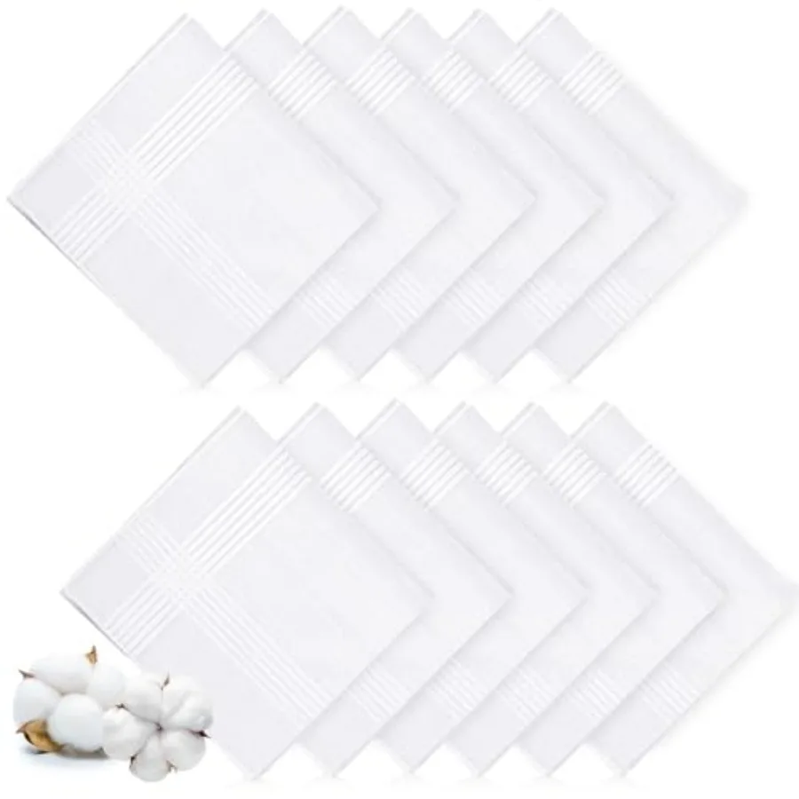 12 Pcs Handkerchiefs for Men 100 Soft Cotton White Men's Handkerchiefs Large Classic Hankies for Men Perfect for Formal Events