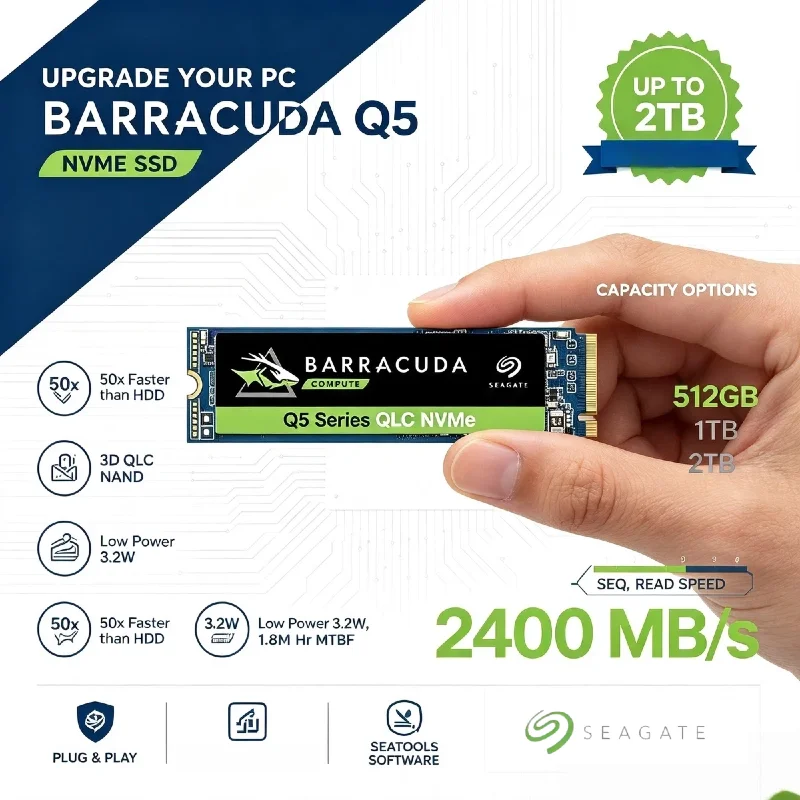 Seagate Q5 512GB 1TB 2TB NVMe PCIe Gen M.2 SSD Internal Solid State Drive for PC Laptop High Speed Pro Max Unit Plus