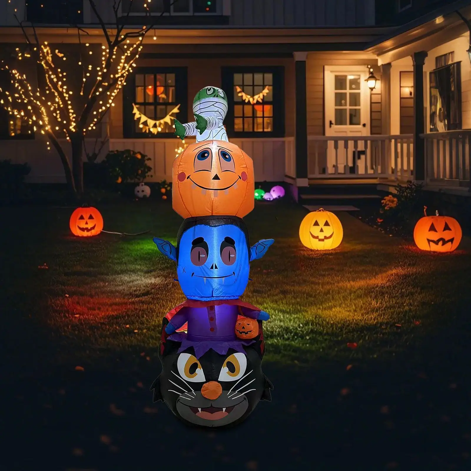 

Halloween Inflatable Decoration Outdoor Birthday Gift Pumpkin Cat Evil LED Lights for Garden Holiday Party Outside Courtyard