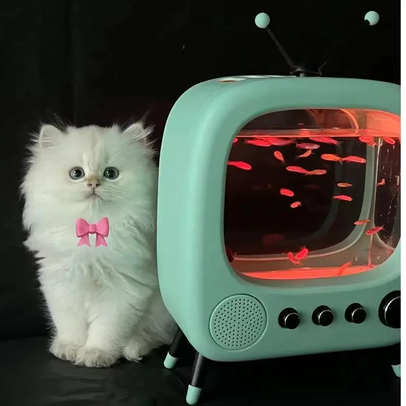 TV Fish Tank Desktop Douyu Retro Style Desktop Home Cute Pet Good Stuff Internet Celebrity Fish Tank Transparent and Cute