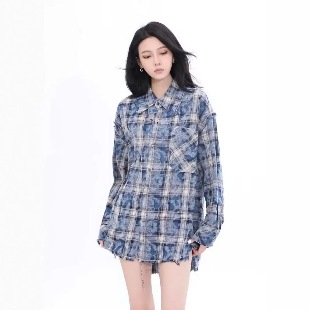 Shirts Women Baggy New American Style Brushed Retro Casual Couples Autumn Plaid Long Sleeve Tops Hipster Prevalent All-match