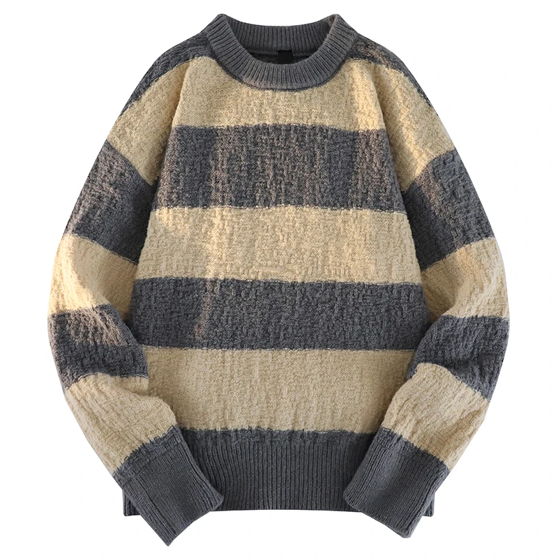 Men's Autumn Winter Round Neck Striped Knitted Pullovers Sweater High Quality Sweat-Shirt Harajuku Fashion Vintage Slim Unisex