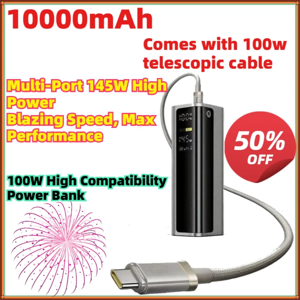 For Laptop Phone Steam Power Bank 10000mAh Dual USB A USB C PD 100W Fast Charging Digital Display Portable PowerBank