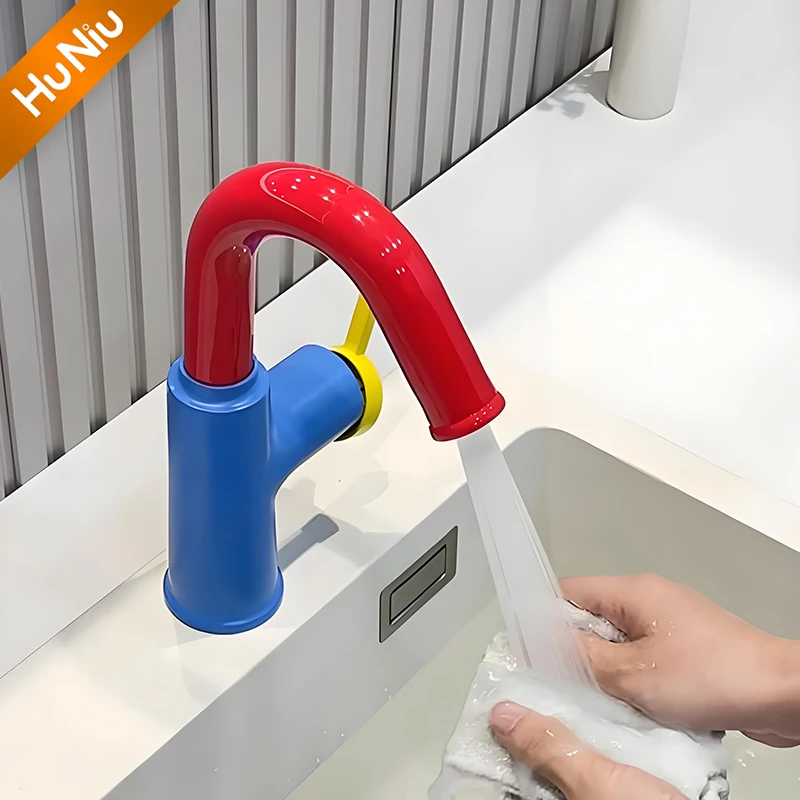 Huniu Bathroom Faucets Brass Basin Mixer Sink Faucet Gourmet Basin Faucet Washbasin Tapware Hot Cold Water Tap Red Yellow