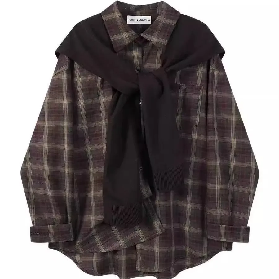 

Large Size Autumn Winter Plaid Long Sve Casual irt Men Loose New Retro oulder awl irt Warm Youth Faion Polyester