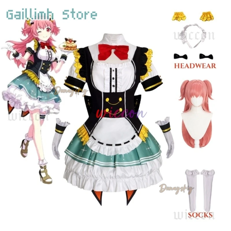 

Anime PJSK Momoi Airi Cosplay Costume Game MORE MORE JUMP Cosplay Girl Candy Maid Dress Wig Set Halloween Party Outfit for Women