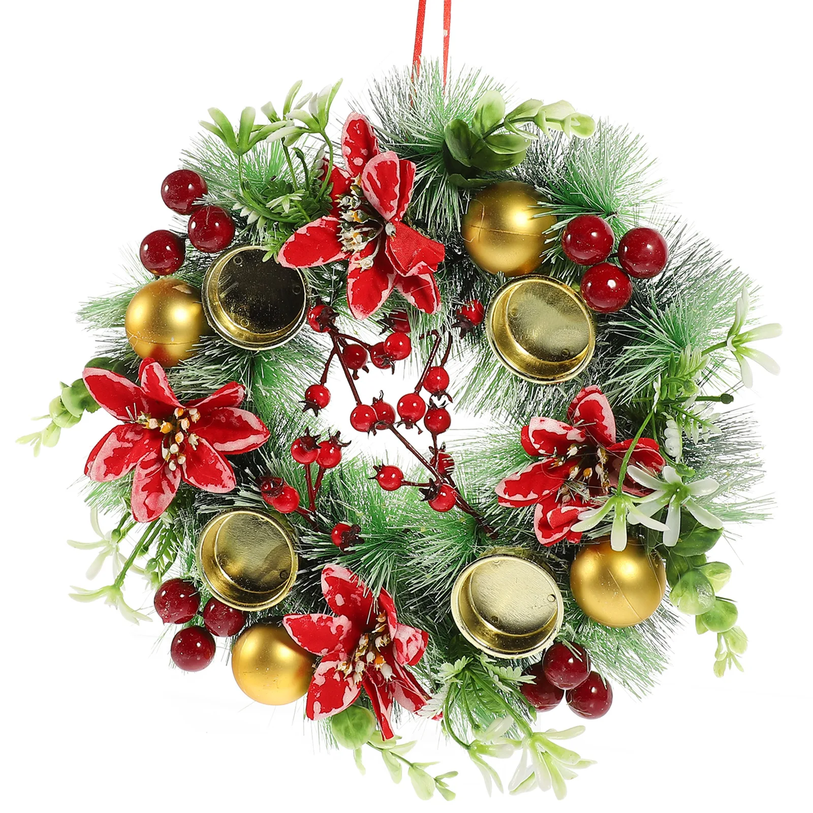

Christmas Wreath Realistic Garland Ornament Door Hanging Decorative Wreaths Natural Simulation Holder For