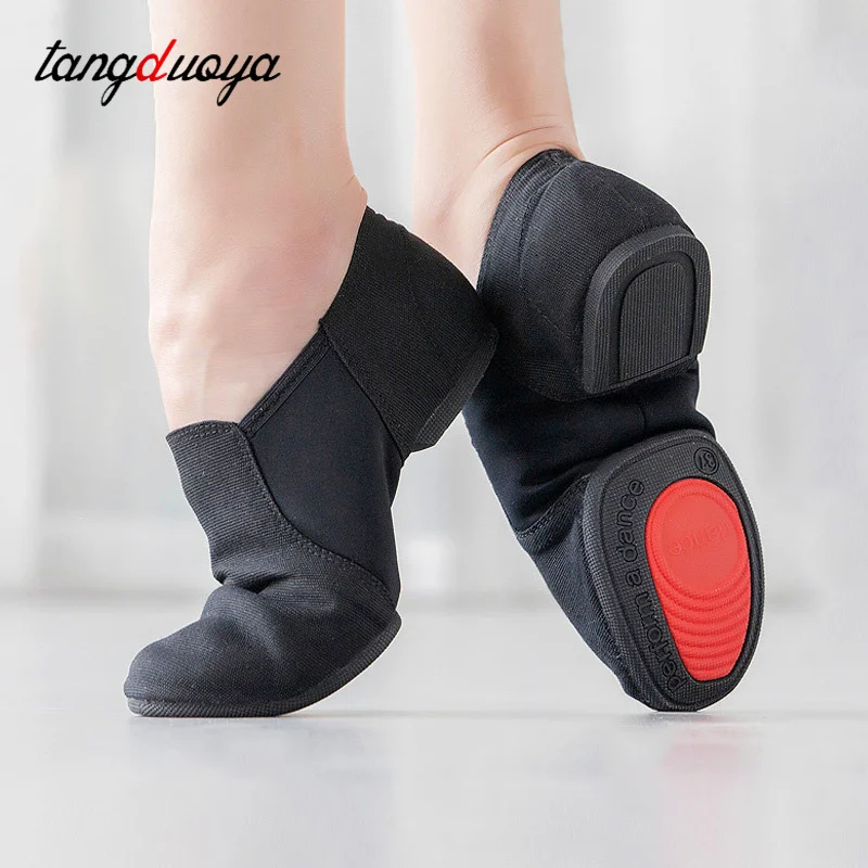 Sapatilhas de lona macia para mulheres, sapatos de dança jazz para meninas, prática indoor e outdoor, sapatos de bailarina