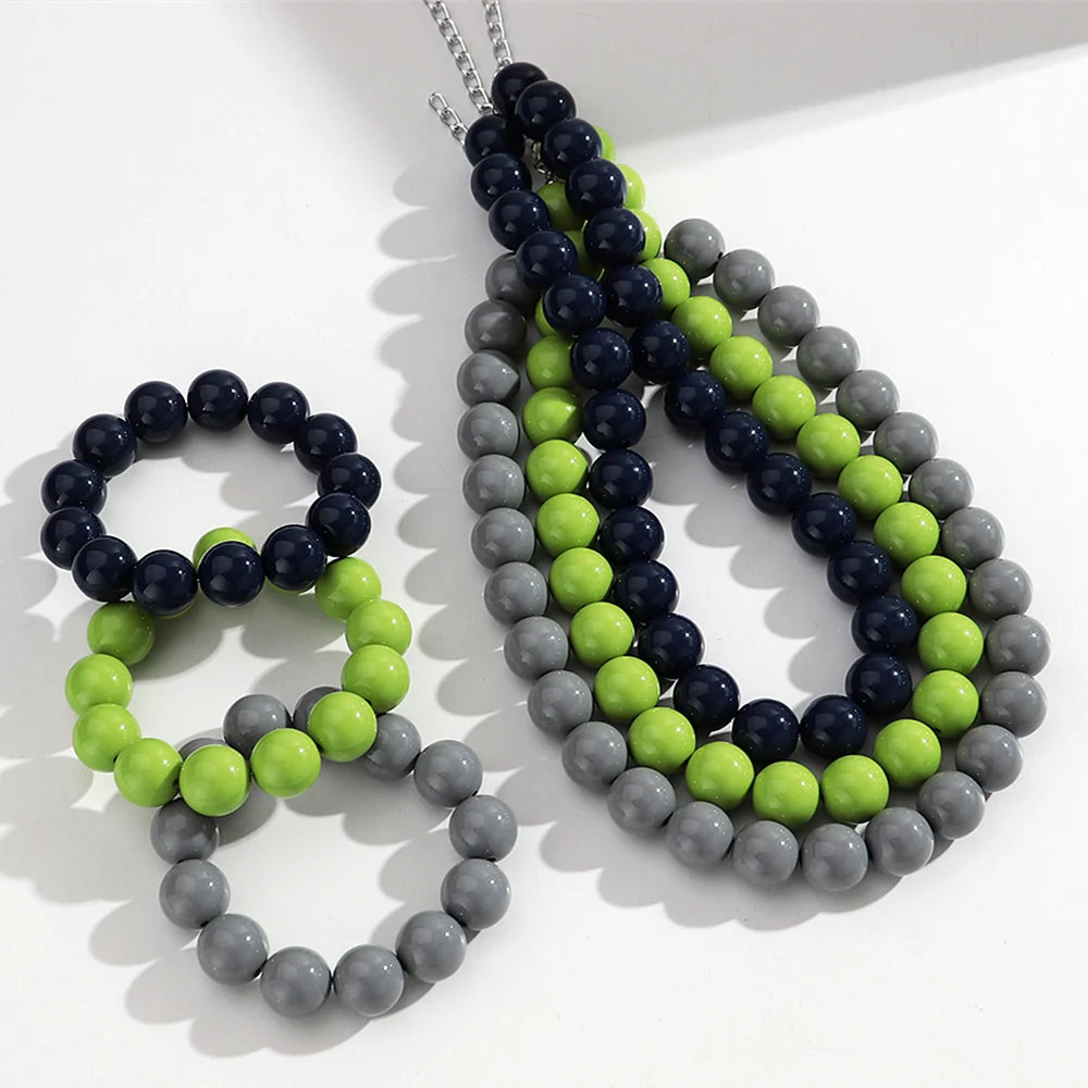 2 pçs/set boho colorido acrílico contas redondas gargantilha colar pulseiras bola de resina geométrica frisado festa conjunto jóias para mulher novo