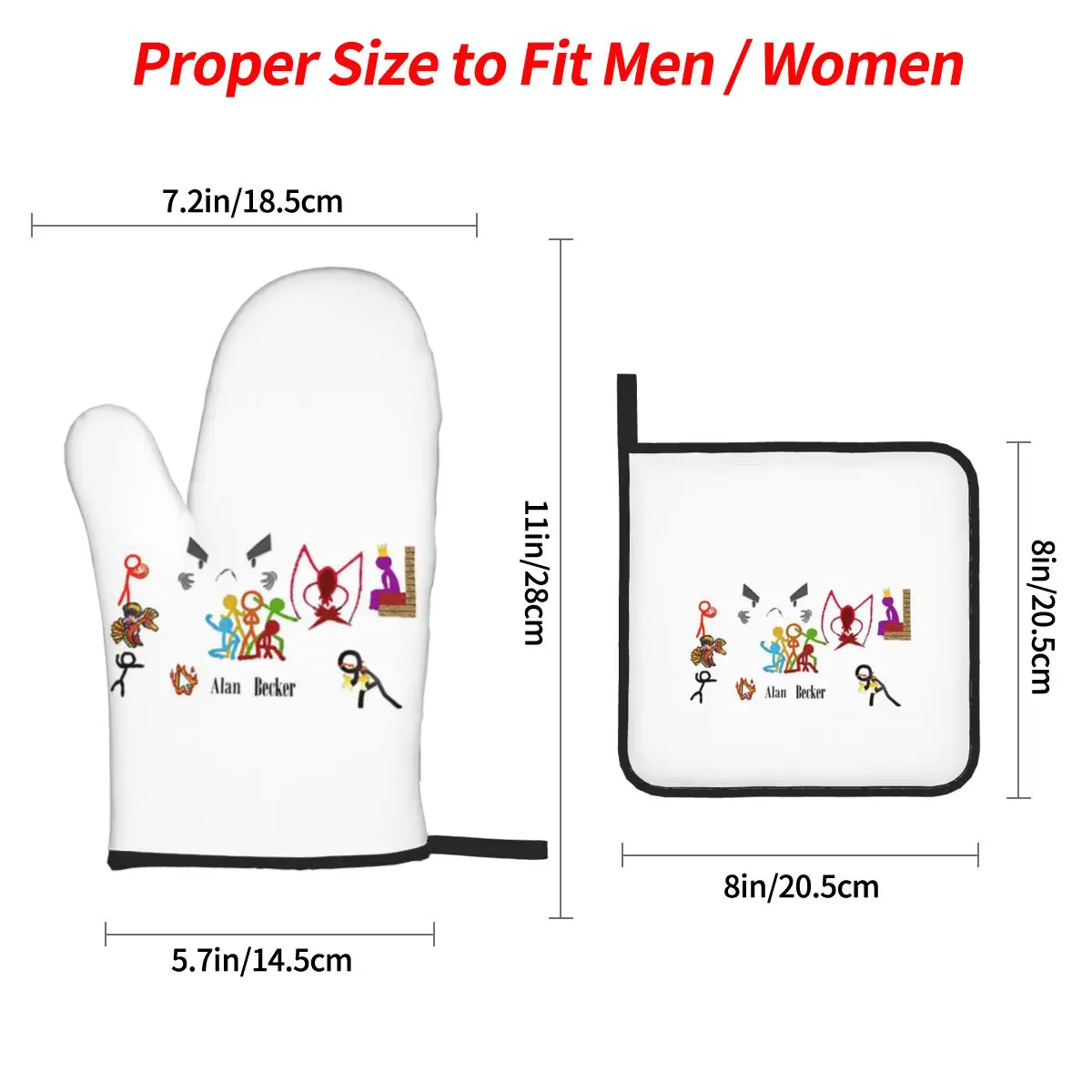 Alan Becker Five Stick Figures With Fire Mouse Pickaxe Oven Mitts and Pot Holder Sets of 4 for Baking Kitchen Cooking BBQ Gloves