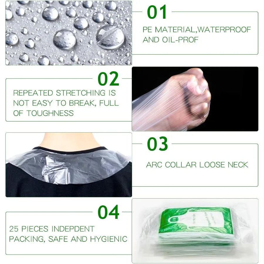 투명 방수 오일프루프 작업복용 일회용 플라스틱 앞치마 30개 유아의 미술 활동 요리 연습에 적합