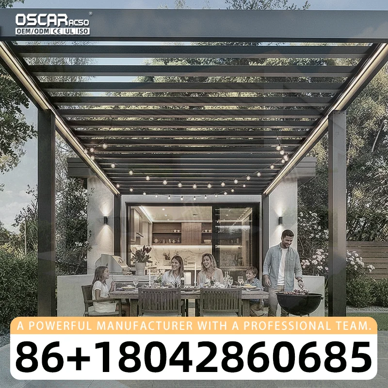 Fully Automatic Retractable Louvered Roof Modern Outdoor Aluminium Pergola for Four Seasons Setup in Backyard Patio Garden pergo