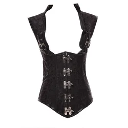 Stalowy trzy klamry kości sznurowany gorset moda Steampunk Top kobiety Shapewear Espartilho gotycka Dominatrix