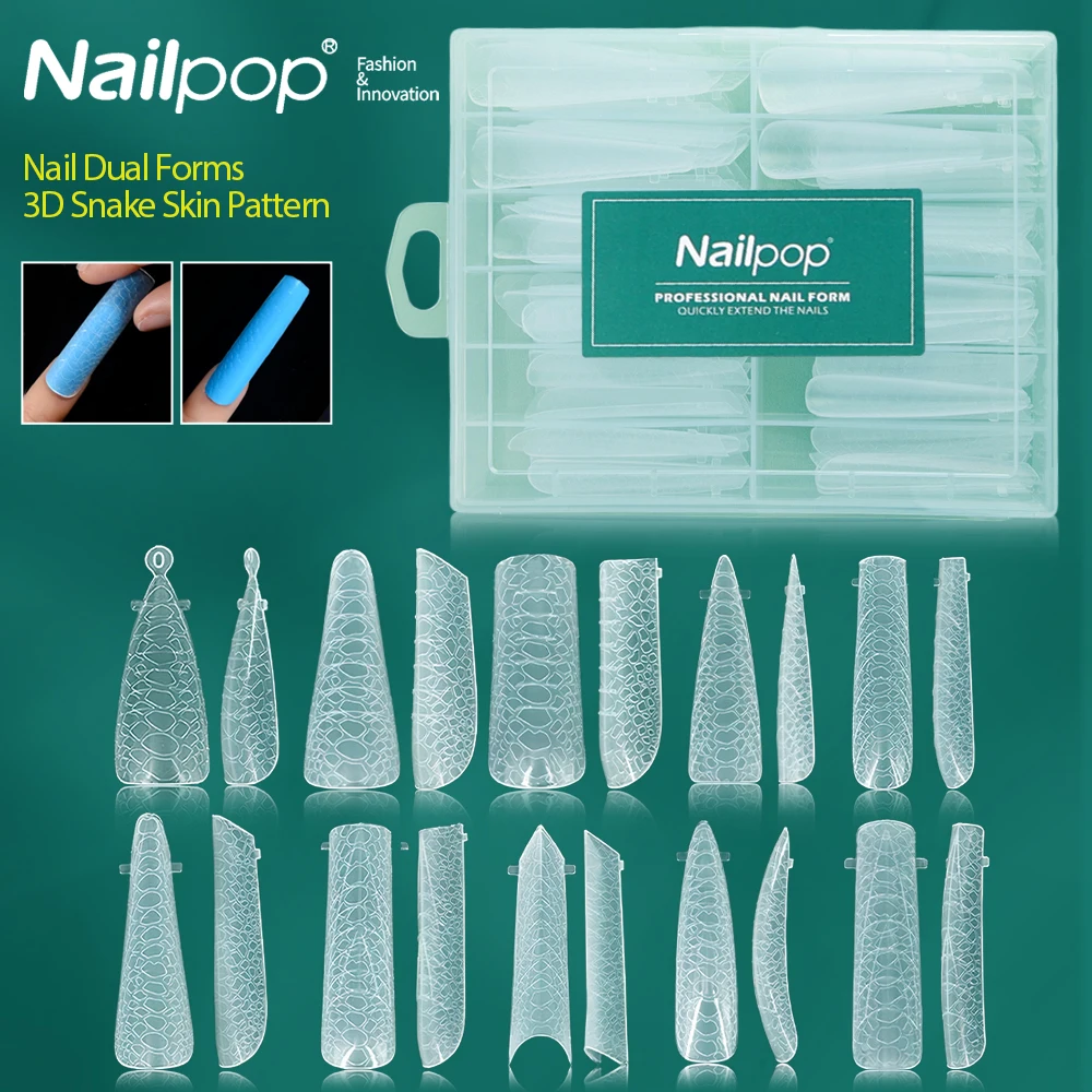 

Nailpop Dual Nail Forms,120pcs 3D Snake Skin Pattern False Nails Tips Gel Nail Mold for Nail Extension Polygel Building DIY Home