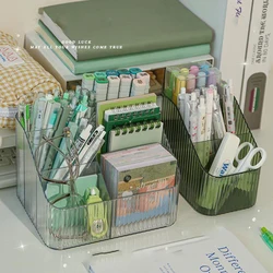 Transparent Storage Box Desktop Cosmetics Storage Stationery Pen Holder Container Home Sundries Cotton Swab Case Organization