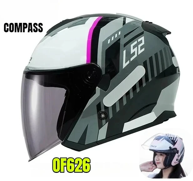 

FOR OF626 COMPASS Motorcycle Helmet Four Seasons Half Helmets Double Lens Anti-fog Open Face Casco De Moto AA