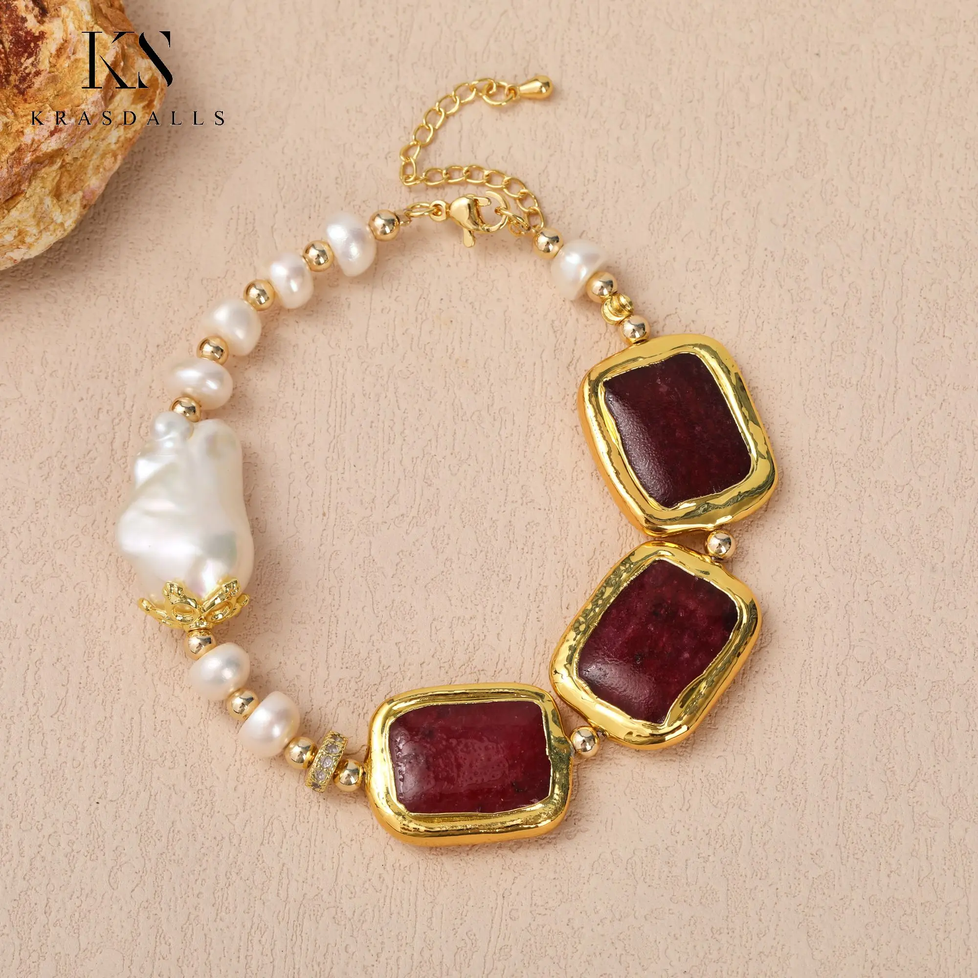 Red Color Malaysian Jade Charms Healing Natural Freshwater Pearl Beads Gold Bracelets Elegant Jewelry Women Gifts