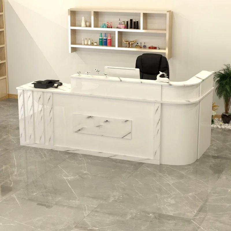 Barber Curved Reception Desks Counter Modern Cosmetic Shop Bakery Reception Desks Drawers Luxury Empfangstheke Office Furniture